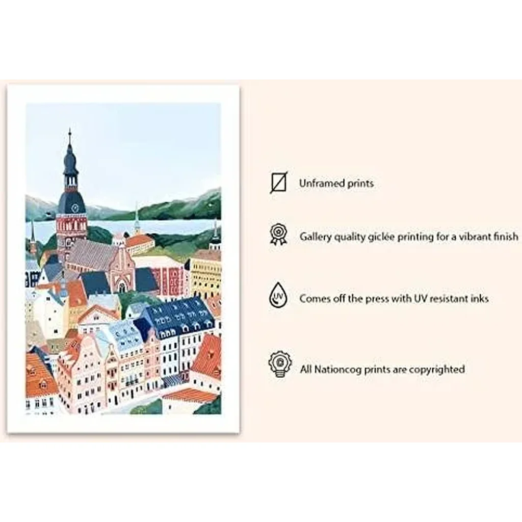ALAYRA Riga Art Print, Latvia Wall Art, Riga Poster, Travel Gift, Travel Poster, Home Decor, Europe print, Housewarming (Unframed) (9x11) 01 - Image 3