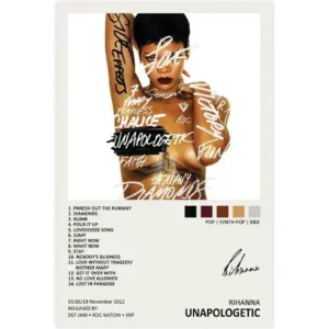 ALAYRA Rihanna Poster Unapologetic Music Album Cover Signed Limited Poster Canvas Poster Wall Art Decor Print Picture Paintings for Living Room Bedroom Decoration Unframe12x18inch(30x45cm) 01