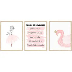ALAYRA Riveda 3-Piece Set Pink Poster for Girl Swan Wall art Ballet Girl Picture Inspirational Canvas nursery Baby Girl Room Decor Gift for Kids Woman Room Decor Unframed 12"16" 01
