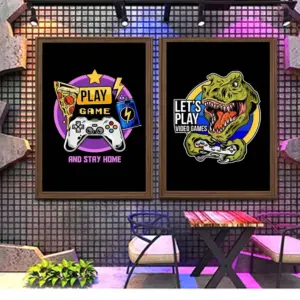 ALAYRA Riveda Gaming Posters for Teen Boys Room Boys Wall Art Gamer Decor for Bedroom Video Game Black Posters Dinosaur game Handle Picture Prints Gamer Gifts - 12x16in Unframed 01