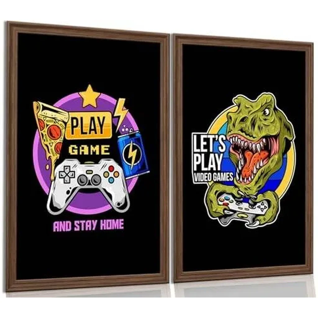 ALAYRA Riveda Gaming Posters for Teen Boys Room Boys Wall Art Gamer Decor for Bedroom Video Game Black Posters Dinosaur game Handle Picture Prints Gamer Gifts - 12x16in Unframed 01 - Image 2