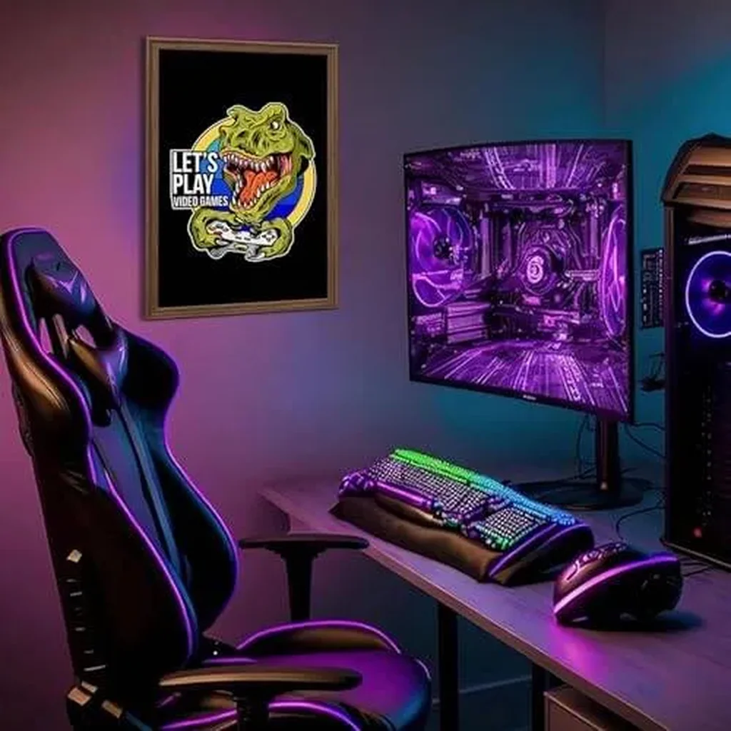ALAYRA Riveda Gaming Posters for Teen Boys Room Boys Wall Art Gamer Decor for Bedroom Video Game Black Posters Dinosaur game Handle Picture Prints Gamer Gifts - 12x16in Unframed 01 - Image 3