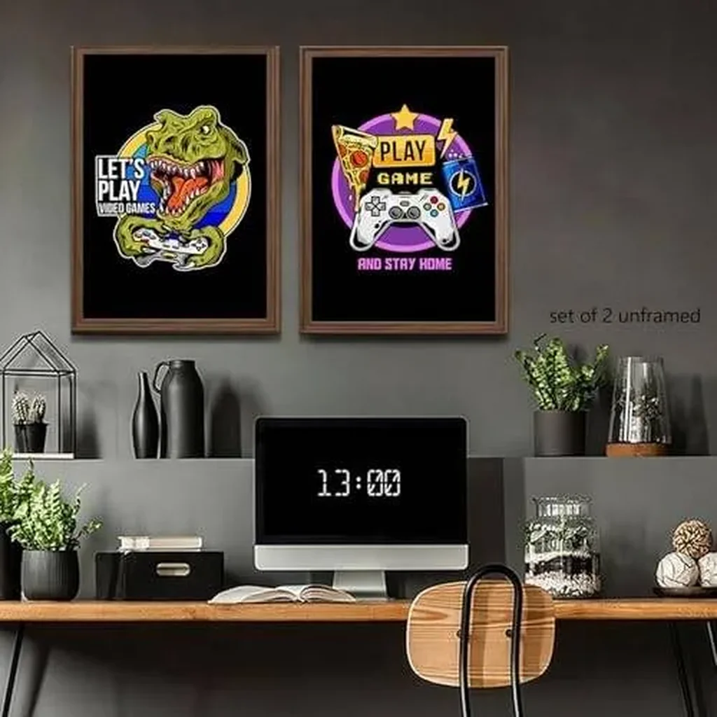 ALAYRA Riveda Gaming Posters for Teen Boys Room Boys Wall Art Gamer Decor for Bedroom Video Game Black Posters Dinosaur game Handle Picture Prints Gamer Gifts - 12x16in Unframed 01 - Image 4