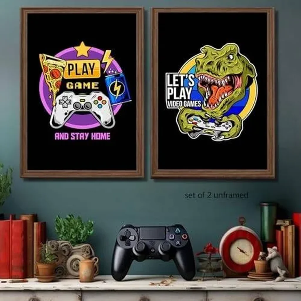 ALAYRA Riveda Gaming Posters for Teen Boys Room Boys Wall Art Gamer Decor for Bedroom Video Game Black Posters Dinosaur game Handle Picture Prints Gamer Gifts - 12x16in Unframed 01 - Image 5