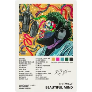 ALAYRA Rod Wave Poster Beautiful Mind Music Album Cover Signed Limited Edition Canvas Poster Wall Art Decor Print Picture Paintings for Living Room Bedroom Decoration Unframe16x24inch(40x60cm) 01