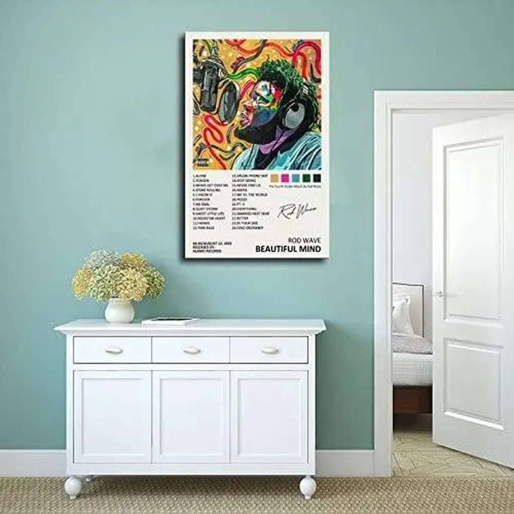ALAYRA Rod Wave Poster Beautiful Mind Music Album Cover Signed Limited Edition Canvas Poster Wall Art Decor Print Picture Paintings for Living Room Bedroom Decoration Unframe16x24inch(40x60cm) 01 - Image 3