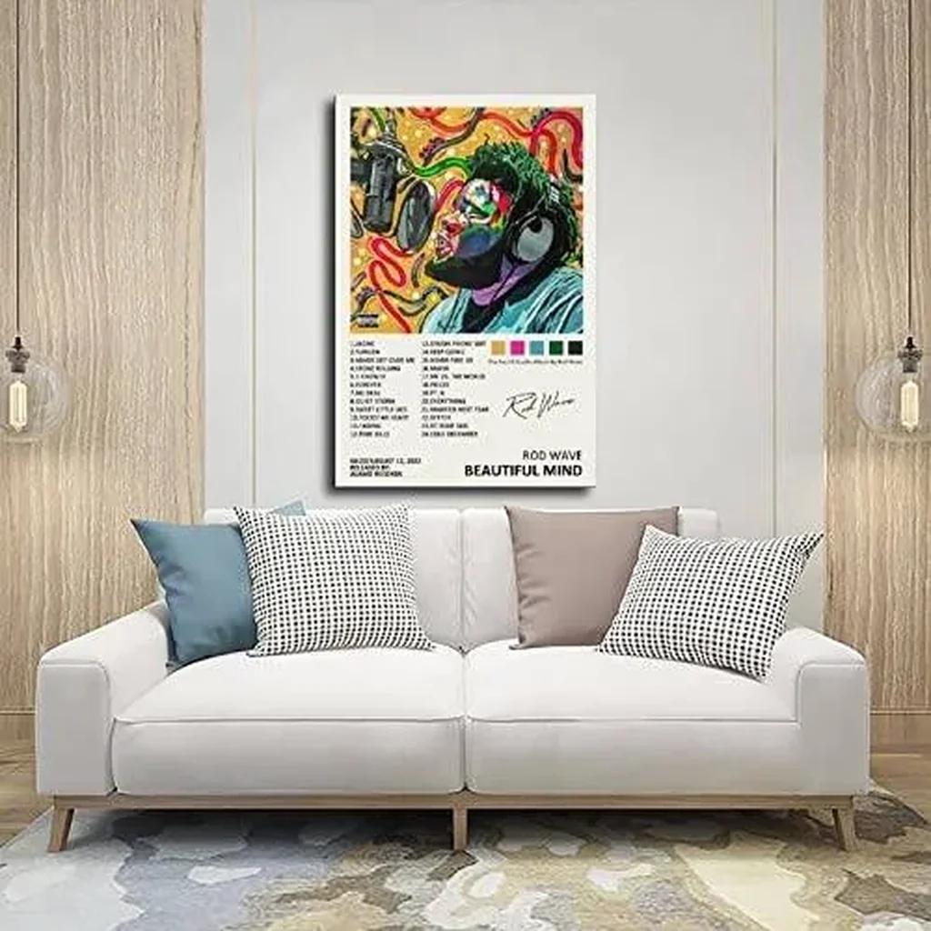 ALAYRA Rod Wave Poster Beautiful Mind Music Album Cover Signed Limited Edition Canvas Poster Wall Art Decor Print Picture Paintings for Living Room Bedroom Decoration Unframe16x24inch(40x60cm) 01 - Image 4