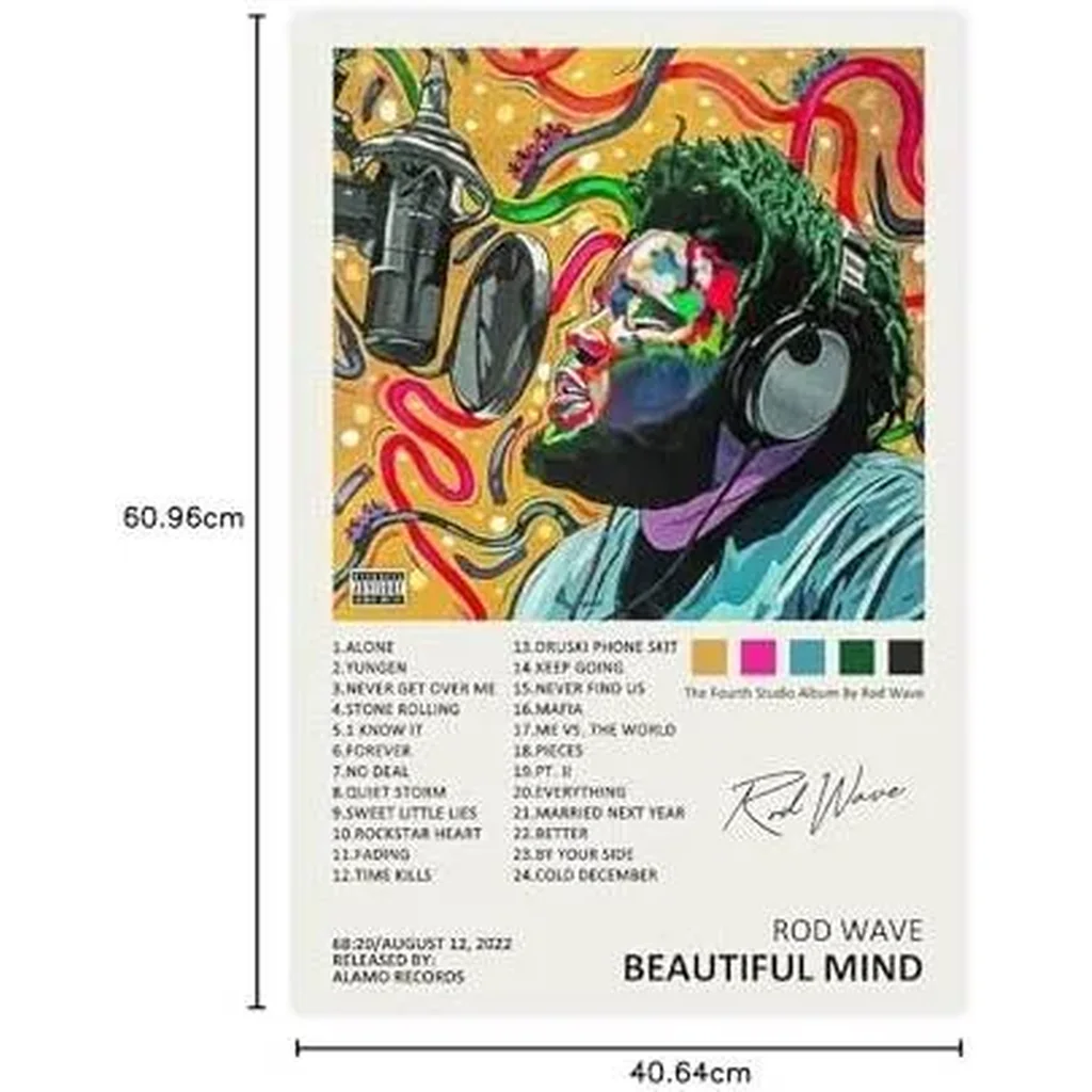 ALAYRA Rod Wave Poster Beautiful Mind Music Album Cover Signed Limited Edition Canvas Poster Wall Art Decor Print Picture Paintings for Living Room Bedroom Decoration Unframe16x24inch(40x60cm) 01 - Image 5