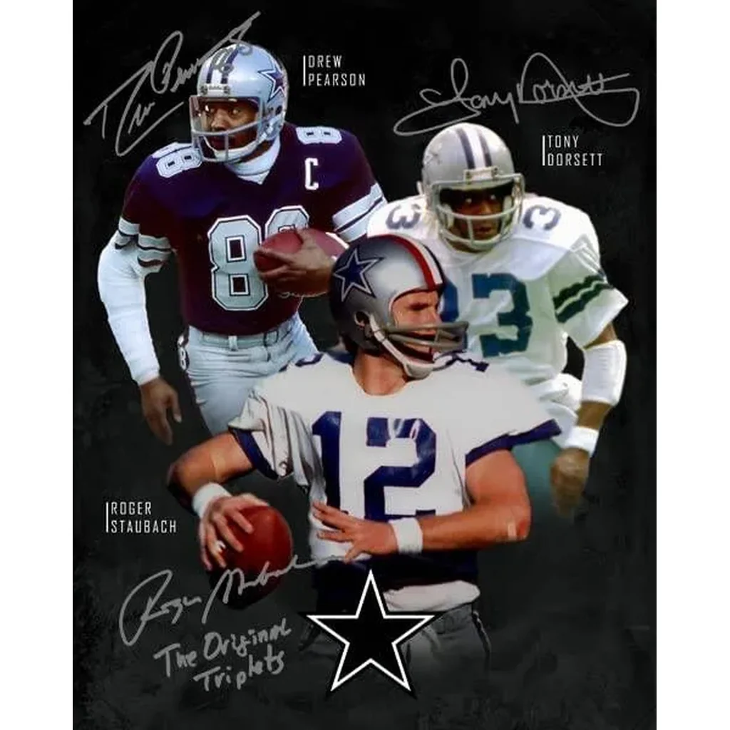 ALAYRA Roger Staubach Tony Dorsett Drew Pearson Signed Photo Autograph Print Wall Art Home Decor 01