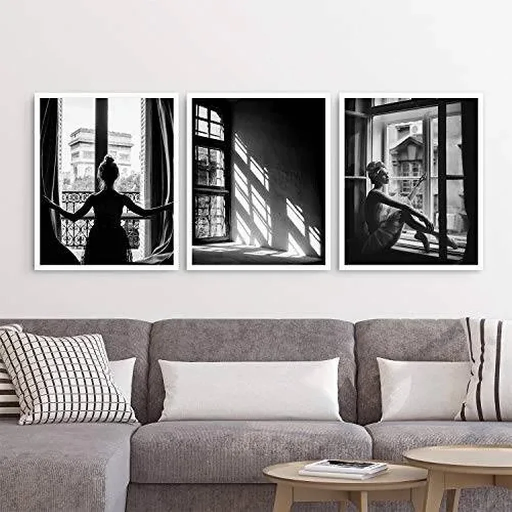 ALAYRA Romantic Roses Fashion Wall Art Prints Set of 6 Black and White Pink Minimalist Wall Art Canvas Painting Posters Prints Poster Set (11"x14" UNFRAMED) Window Girl Art 01 - Image 7