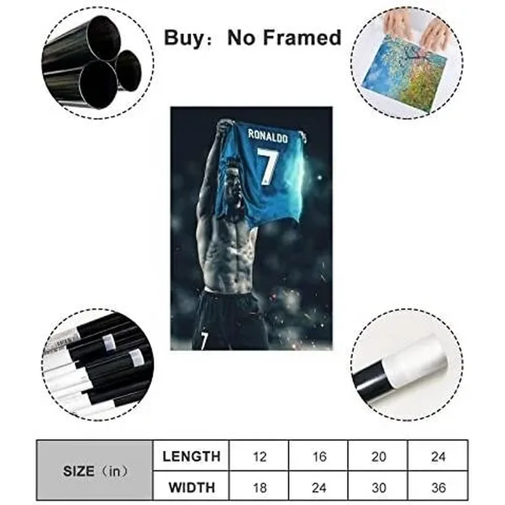 ALAYRA Ronaldo Poster Star Football Art Canvas Poster Bedroom Decor Sports Landscape Office Room Decor Gift Unframe-style-16x24inch(40x60cm) 01 - Image 2