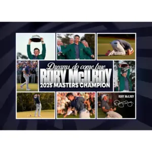 ALAYRA Rory McIlory - 2025 Golf Masters Champion Signed A4 Montage Autograph Photo Print WIth Pre Printed Signature Which Would Make A Superb Gift For Any Fan. 01