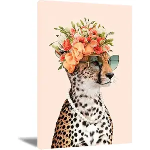 ALAYRA Royal Cheetah Art Prints Lady Leopard Nordic Animal Poster Cool Sunglasses Cheetah Pictures Prints Animal Fabric Painting for Home Decor 20 28 Inch Unframed (20 28 inch Unframed) 01