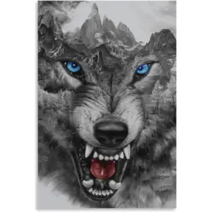 ALAYRA Rucatto Animal Poster Black And White Wild Angry Wolf Head Blue EPoster Wall Art Paintings Canvas Wall Decor Home Decor Living Room Decor Aesthetic 08x12inch(20x30cm) Unframe-style 01