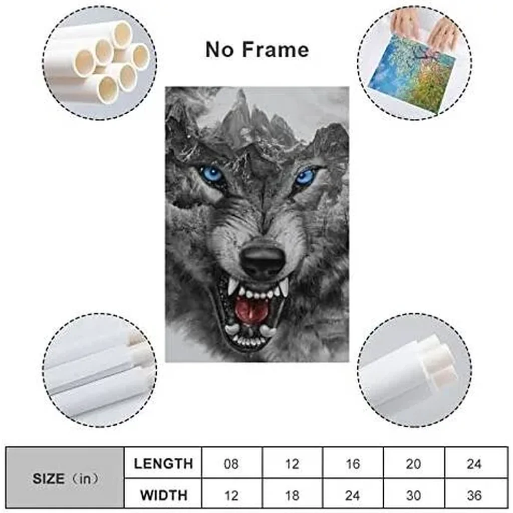 ALAYRA Rucatto Animal Poster Black And White Wild Angry Wolf Head Blue EPoster Wall Art Paintings Canvas Wall Decor Home Decor Living Room Decor Aesthetic 08x12inch(20x30cm) Unframe-style 01 - Image 2