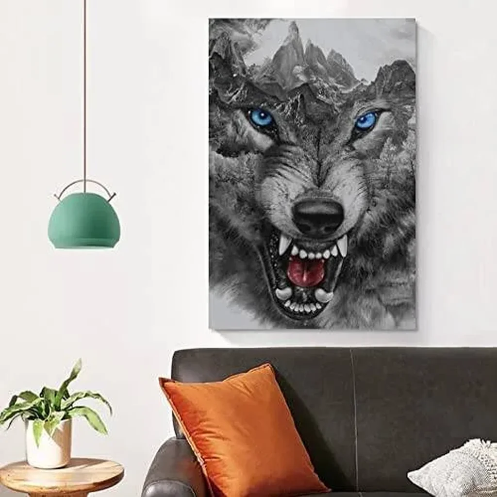 ALAYRA Rucatto Animal Poster Black And White Wild Angry Wolf Head Blue EPoster Wall Art Paintings Canvas Wall Decor Home Decor Living Room Decor Aesthetic 08x12inch(20x30cm) Unframe-style 01 - Image 4