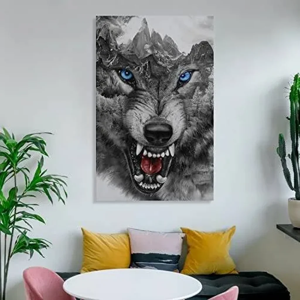 ALAYRA Rucatto Animal Poster Black And White Wild Angry Wolf Head Blue EPoster Wall Art Paintings Canvas Wall Decor Home Decor Living Room Decor Aesthetic 08x12inch(20x30cm) Unframe-style 01 - Image 6