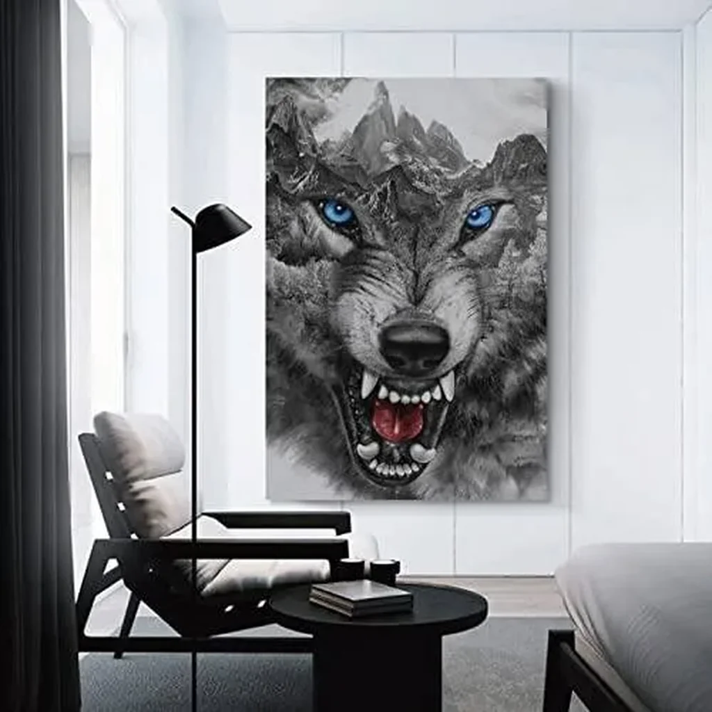 ALAYRA Rucatto Animal Poster Black And White Wild Angry Wolf Head Blue EPoster Wall Art Paintings Canvas Wall Decor Home Decor Living Room Decor Aesthetic 16x24inch(40x60cm) Unframe-style 01 - Image 3