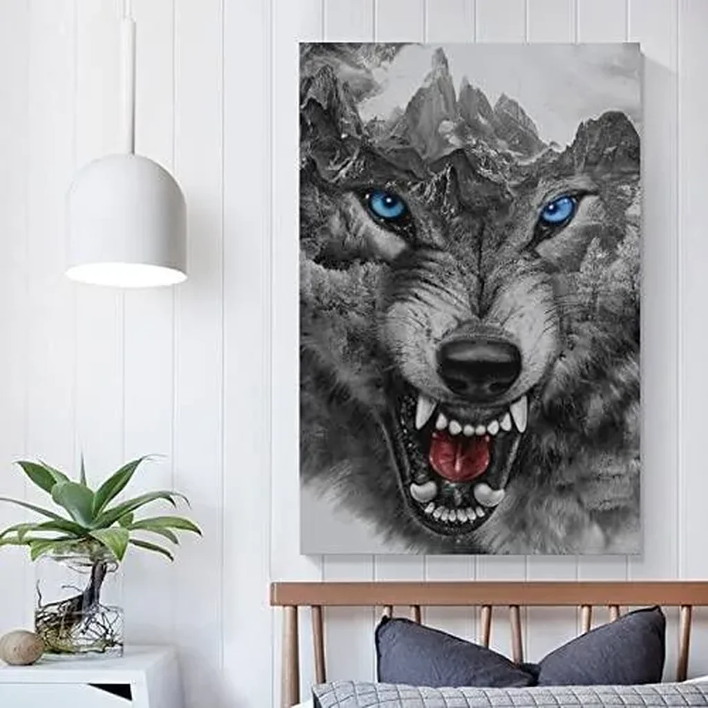 ALAYRA Rucatto Animal Poster Black And White Wild Angry Wolf Head Blue EPoster Wall Art Paintings Canvas Wall Decor Home Decor Living Room Decor Aesthetic 16x24inch(40x60cm) Unframe-style 01 - Image 5
