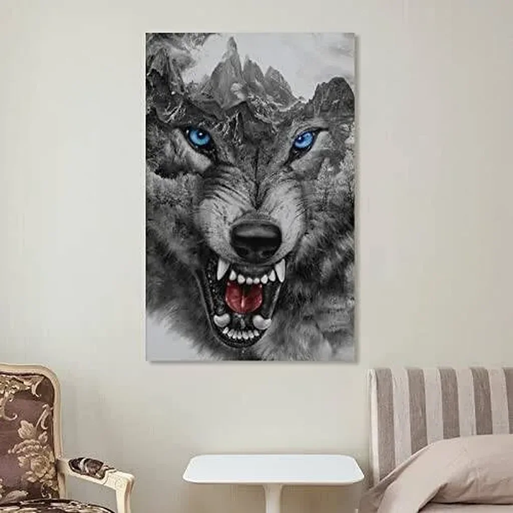 ALAYRA Rucatto Animal Poster Black And White Wild Angry Wolf Head Blue EPoster Wall Art Paintings Canvas Wall Decor Home Decor Living Room Decor Aesthetic 16x24inch(40x60cm) Unframe-style 01 - Image 7