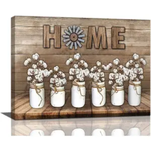 ALAYRA Rustic Cotton Flower Wall Art Farmhouse Floral Kitchen Pictures Wall Decor Country White Flower Canvas Prints Artwork Painting Home Decoration for Kitchen Bedroom Framed 12"x16" 01