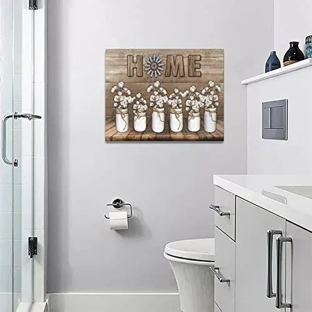 ALAYRA Rustic Cotton Flower Wall Art Farmhouse Floral Kitchen Pictures Wall Decor Country White Flower Canvas Prints Artwork Painting Home Decoration for Kitchen Bedroom Framed 12"x16" 01 - Image 2