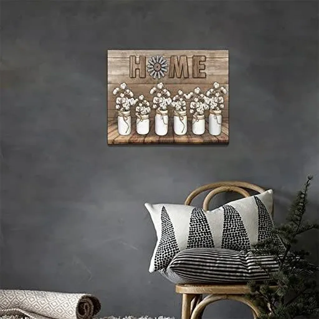 ALAYRA Rustic Cotton Flower Wall Art Farmhouse Floral Kitchen Pictures Wall Decor Country White Flower Canvas Prints Artwork Painting Home Decoration for Kitchen Bedroom Framed 12"x16" 01 - Image 3