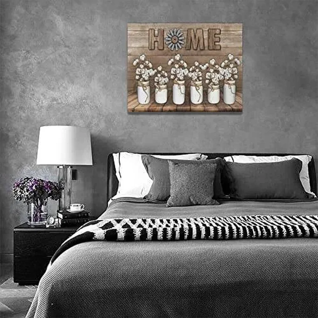 ALAYRA Rustic Cotton Flower Wall Art Farmhouse Floral Kitchen Pictures Wall Decor Country White Flower Canvas Prints Artwork Painting Home Decoration for Kitchen Bedroom Framed 12"x16" 01 - Image 4