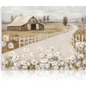 ALAYRA Rustic Farmhouse Wall Art Decor Barn Painting and White Flower Prints Country Landscape Poster for Bathroom Bedroom Living Room Decor 12x16 in Unframed 01