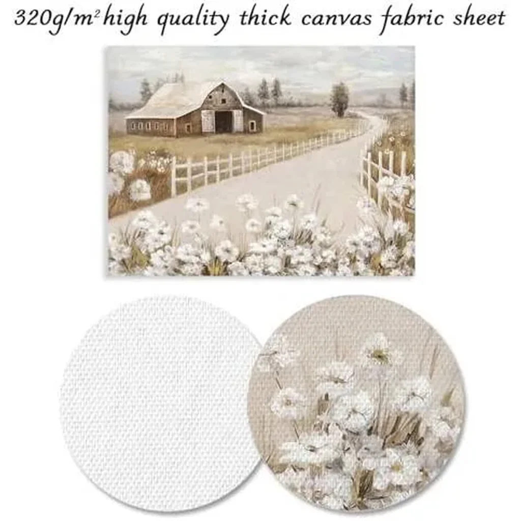 ALAYRA Rustic Farmhouse Wall Art Decor Barn Painting and White Flower Prints Country Landscape Poster for Bathroom Bedroom Living Room Decor 12x16 in Unframed 01 - Image 3