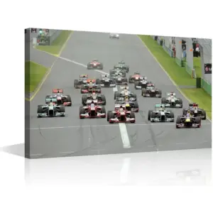 ALAYRA Rustic Home Decor Canvas Art Wall F1 Racing Car Raceway Sports Competition Blue and Red Printed Sports Car Modern Home Decor for Living Room Wall Decor Posters Prints Ready to Hang - 18"W x 12"