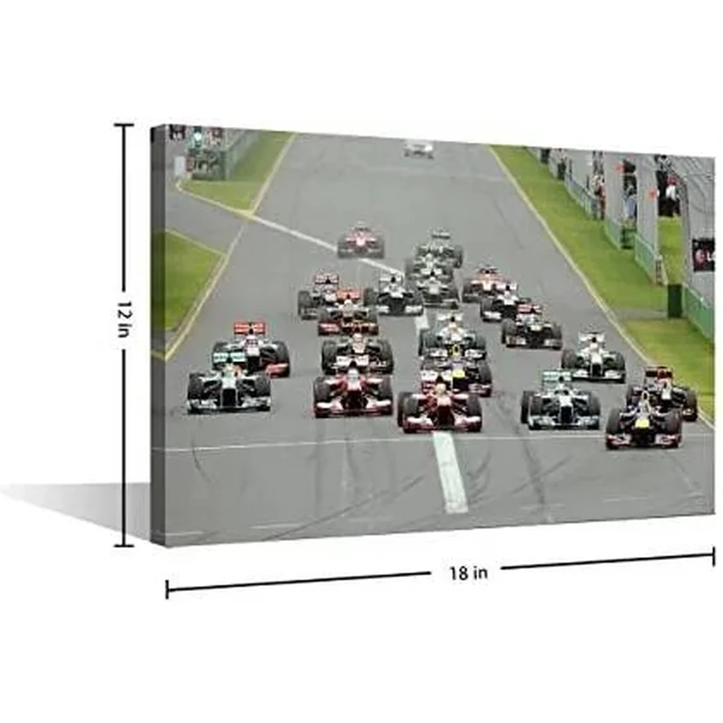 ALAYRA Rustic Home Decor Canvas Art Wall F1 Racing Car Raceway Sports Competition Blue and Red Printed Sports Car Modern Home Decor for Living Room Wall Decor Posters Prints Ready to Hang - 18"W x 12" - Image 3