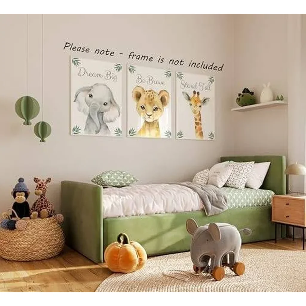 ALAYRA Safari Animals Baby Girl or Boy Nursery Bedroom Set of 3 Unframed Jungle Leaves Quote Nursery Decor Wall Art Gift Present, Giraffe Elephant Lion, Stand Tall Dream Big Be Brave (A3) 01 - Image 4