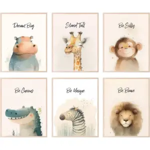 ALAYRA Safari Nursery Decor - Unframed Set of 6 (8x10) Wall Art Prints for Boys' Nursery 01
