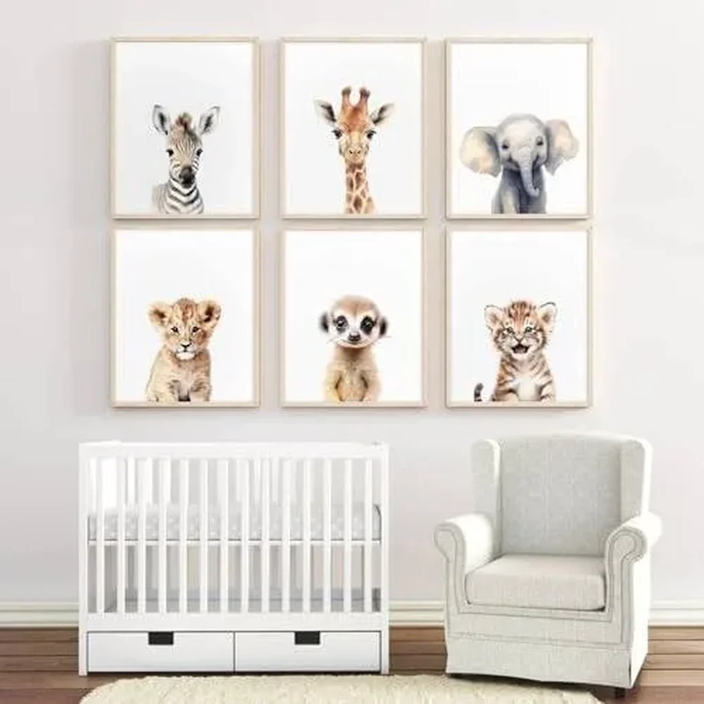 ALAYRA Safari Nursery Wall Art Decor Set of 6 Baby Animal Wall Art Kids Canvas Wall Art Safari Nursery Pictures Jungle Animal Prints Baby Boy Art Giraffe Painting for Room Bedroom 12x16 Inch Unframed - Image 3