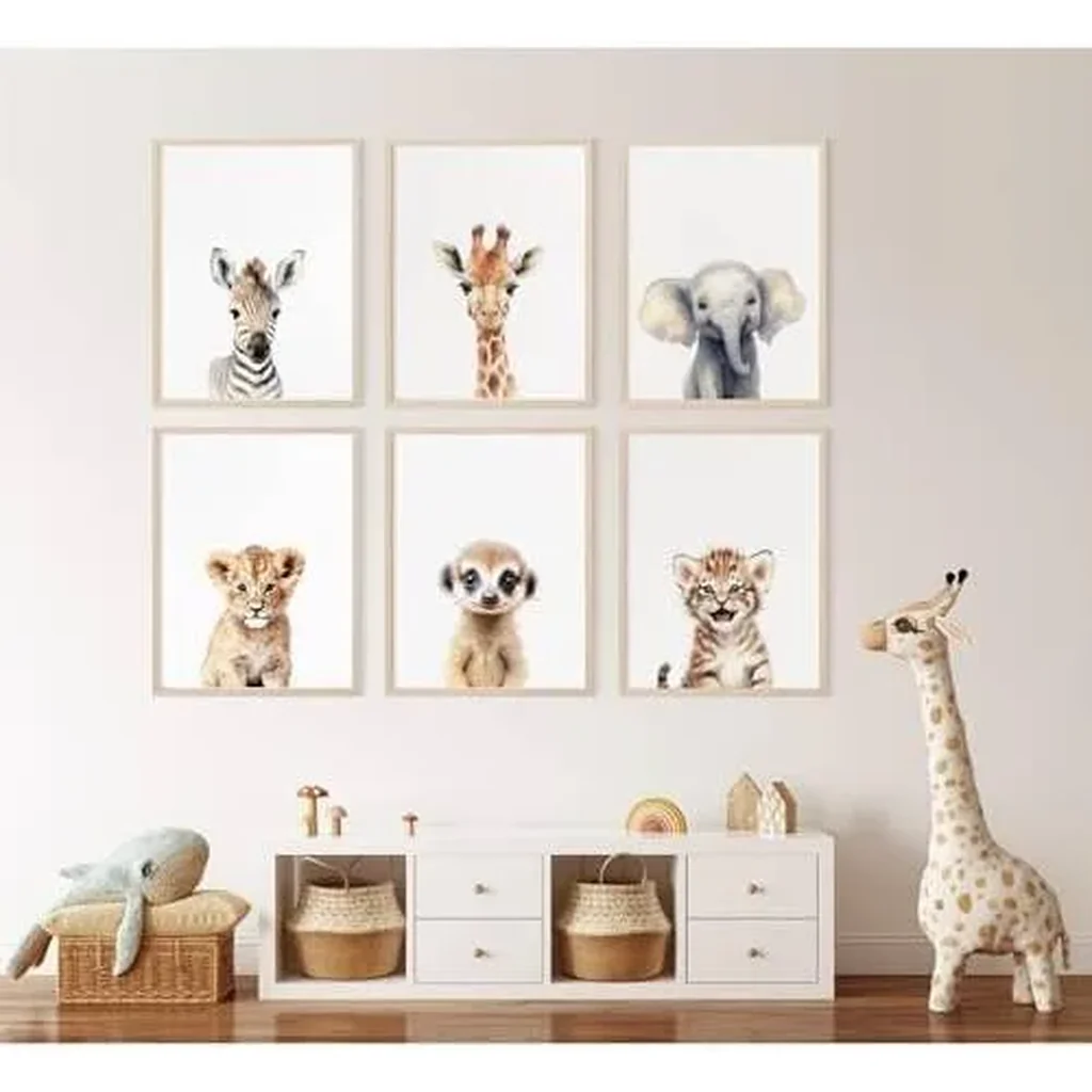 ALAYRA Safari Nursery Wall Art Decor Set of 6 Baby Animal Wall Art Kids Canvas Wall Art Safari Nursery Pictures Jungle Animal Prints Baby Boy Art Giraffe Painting for Room Bedroom 12x16 Inch Unframed - Image 4