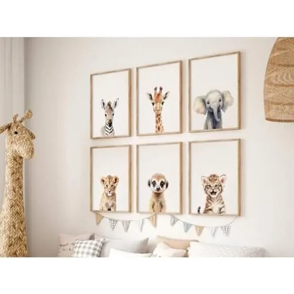 ALAYRA Safari Nursery Wall Art Decor Set of 6 Baby Animal Wall Art Kids Canvas Wall Art Safari Nursery Pictures Jungle Animal Prints Baby Boy Art Giraffe Painting for Room Bedroom 12x16 Inch Unframed - Image 5