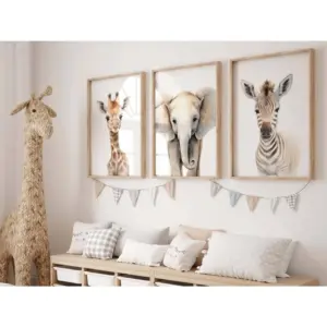 ALAYRA Safari Nursery Wall Art Set of 3 Animal Canvas Wall Decor Baby Room Wall Art Kids Safari Art Prints Jungle Giraffe Pictures Nursery Animal Artwork for Bedroom 16x24 Inch Unframed 01