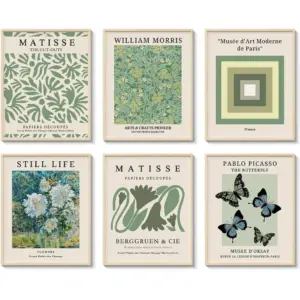 ALAYRA Sage Green Flower Market Posters for Dorm Decor, Set of 6, Retro Matisse Master Wall Art Prints Decor, Home Decor for Bedroom Aesthetic, Bathroom, 8x10in, Unframed 01