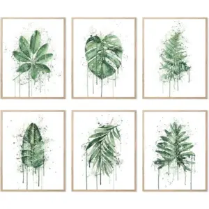 ALAYRA Sage Green Leaf Poster Watercolour Splash Botanical Plant Wall Art Boho Plant Wall Decor Canvas Leaves Prints for Bedroom Livingroom Bathroom Wall Decor (11"x14" UNFRAMED) 01