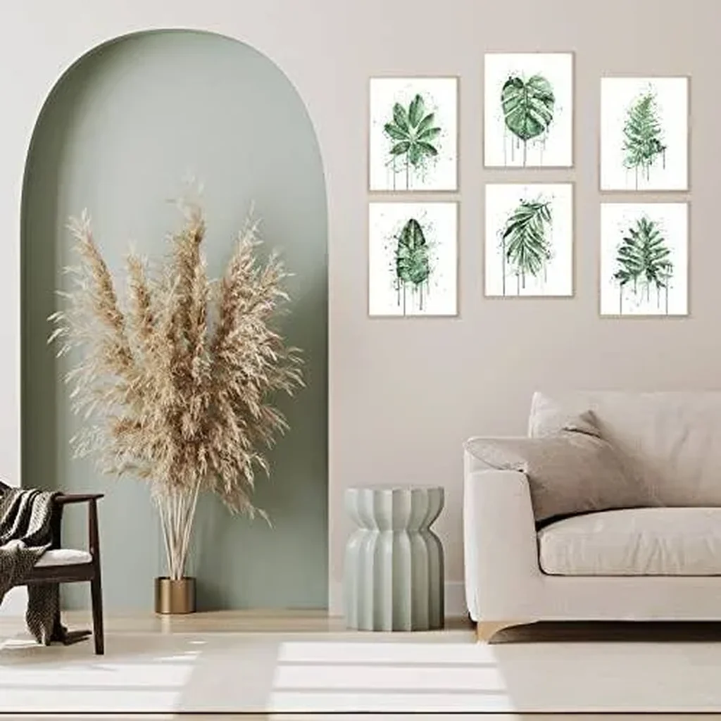 ALAYRA Sage Green Leaf Poster Watercolour Splash Botanical Plant Wall Art Boho Plant Wall Decor Canvas Leaves Prints for Bedroom Livingroom Bathroom Wall Decor (8"x10" UNFRAMED) 01 - Image 3