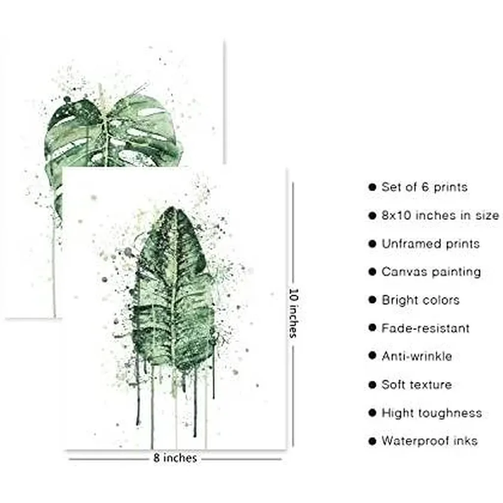 ALAYRA Sage Green Leaf Poster Watercolour Splash Botanical Plant Wall Art Boho Plant Wall Decor Canvas Leaves Prints for Bedroom Livingroom Bathroom Wall Decor (8"x10" UNFRAMED) 01 - Image 4