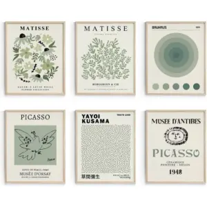 ALAYRA Sage Green Matisse Wall Art Posters, Boho Vintage Master Wall Decors, Posters for Room Aesthetic Unframed, 11x14in, Set of 6 01