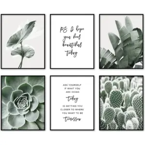 ALAYRA Sage Green Room Decor Wall Art Prints Bathroom Decor Wall Art Motivational Wall Art Bedroom Boho Wall Decor Plant Leaves Set of 6 (8x10in Unframed, Sage Green) 01