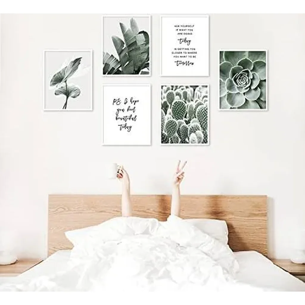 ALAYRA Sage Green Room Decor Wall Art Prints Bathroom Decor Wall Art Motivational Wall Art Bedroom Boho Wall Decor Plant Leaves Set of 6 (8x10in Unframed, Sage Green) 01 - Image 2