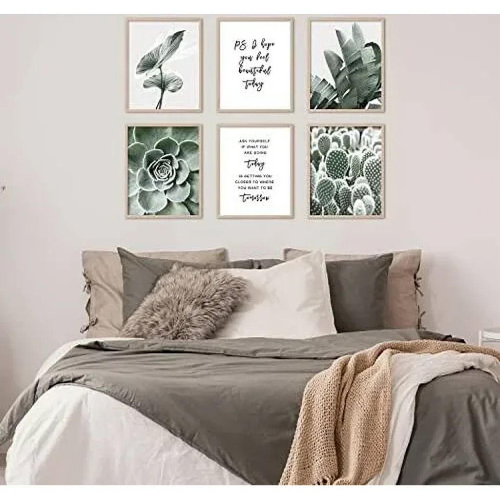 ALAYRA Sage Green Room Decor Wall Art Prints Bathroom Decor Wall Art Motivational Wall Art Bedroom Boho Wall Decor Plant Leaves Set of 6 (8x10in Unframed, Sage Green) 01 - Image 5