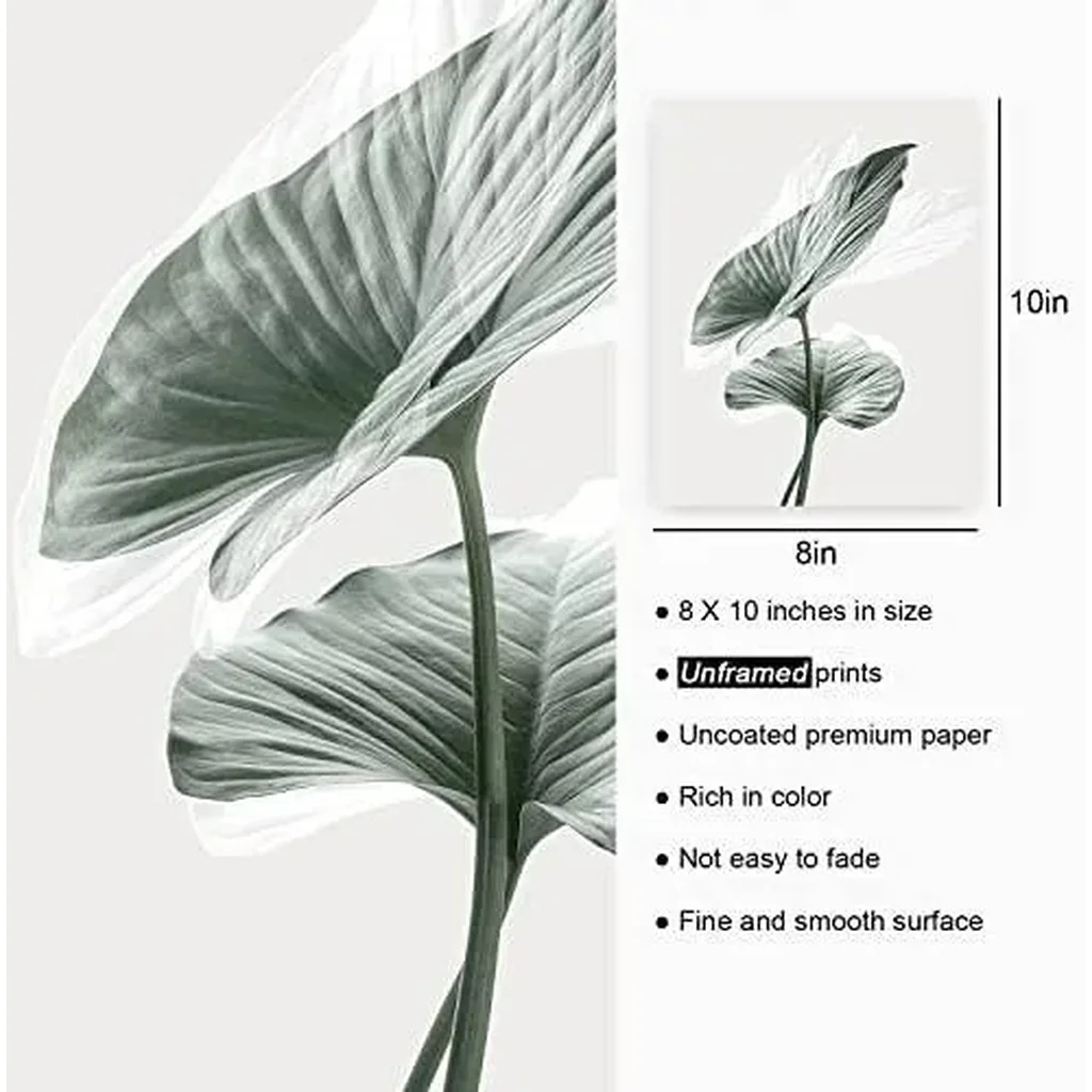ALAYRA Sage Green Room Decor Wall Art Prints Bathroom Decor Wall Art Motivational Wall Art Bedroom Boho Wall Decor Plant Leaves Set of 6 (8x10in Unframed, Sage Green) 01 - Image 7