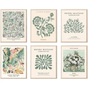 ALAYRA Sage Green Wall Art Decor, Abstract Matisse Wall Art Exhibition Posters, Minimalist Flower Market Wall Art Prints, Sage Green Room Decor(8x10inch, Unframed 01