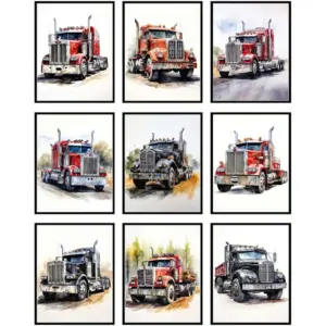 ALAYRA Semi Truck Decor - Construction & Truck Wall Art for Boys Room, 9 Unframed 8x10 Posters 01