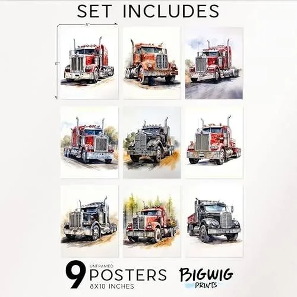 ALAYRA Semi Truck Decor - Construction & Truck Wall Art for Boys Room, 9 Unframed 8x10 Posters 01 - Image 2